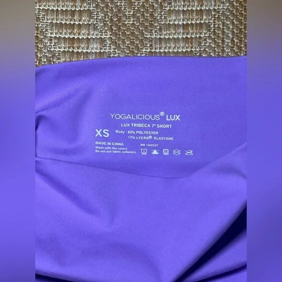 YOGALICIOUS® LUX Women's Workout Short Set: 7" Purple & Grey, Size XS,NWT - Picture 10 of 12